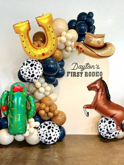 Set de decoraciones para fiesta con tema western de 7/109 piezas, que incluye globos con forma de sombrero de vaquero marrón, globos de aluminio con forma de animales marrones, globos con forma de vacas, herraduras y globos con forma de cactus, adecuado para decoraciones de fiesta con globos de tema western, despedida de soltero, tema del Lejano Oeste, ideal para decoraciones de fiesta de cumpleaños western, decoraciones interiores y exteriores, ducha