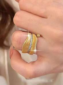 1 Peça Anel Feminino Elegante com Folha de Zircônia Cúbica Dourada, Formato Irregular, Presente de Aniversário, Encontro, Uso Diário, Feriado, Viagem, Joia de Anel