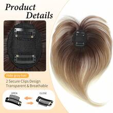 WKCT Hair Topper With Bangs Clip On, 360° 3D Cover Hair Toppers For Women With Thinning Hairs, 10 Inch Straight Clip In Bangs Hairs Piece For Women Daily Wear, Fake Bangs Hair Extensions For Women - Ombre Mix Blonde with Dark Root to Blonde - 查看 5