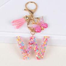 时尚红色首字母钥匙扣 A-Z 英文字母钥匙扣爱心流苏挂饰 女士背包手提包装饰 情人节圣诞礼物创意