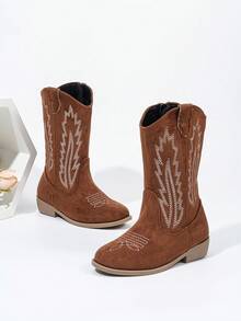 Music Festival Fashion Durable Embroidered Western Cowboy Boots, Children Size - Brown - View 3