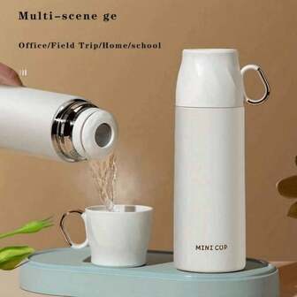 إناء من الفولاذ المقاوم للصدأ مع عازل حراري للمشروبات الساخنة والباردة، مع غطاء محكم الإغلاق وكوب مدمج، عازل ثلاثي الجدران، حفظ الحرارة 6-12 ساعة، مثالي للقهوة والشاي، آمن للغسل في غسالة الأطباق