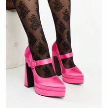 Zapatos de tacón alto con plataforma y punta fina de unicolor elegante y sencillo - Rosa - Ver 1