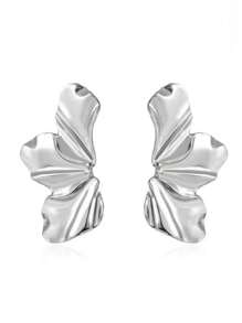 1 Pair Asymmetrical Metal Leaf Design Stud Earrings, European & American Style, Suitable For Daily Matching For Women