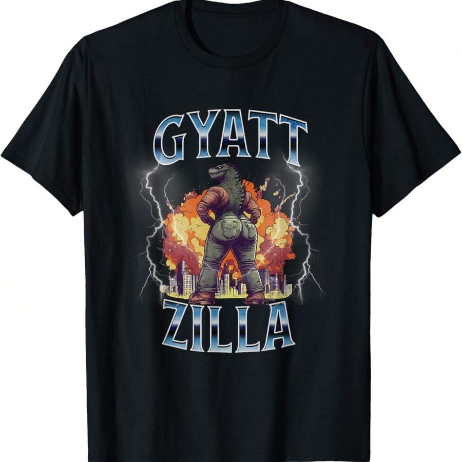 Camiseta con el meme "Gyatt Zilla Thic Zilla" para la Generación Z y Alpha - Negro - Ver 1