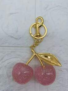 1 件时尚樱桃轻奢钥匙扣樱桃创意女士钥匙扣闪粉水晶仿水果吊坠情人节汽车饰品包包挂饰 - 銀色櫻桃 - 查看 9