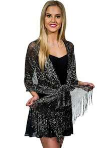 1pc Metallic Sparkle Shawl With Clasp, Bridal Party, Formal Occasion Shawl For Women