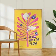 1pc Wall Arts Posters Optional Frame Modern Maximalist Art Poster Pink Floral Wall Art Picture Bright Colors Boho Art Print Canvas For Modern Living Room Bedroom Home Decor