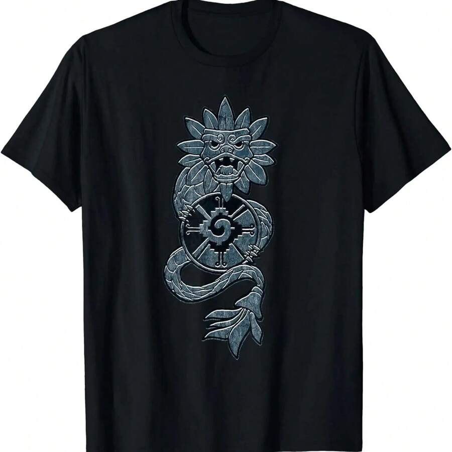 Quetzalcoatl  Serpent Mayan Stone Inca Toltec T-ShirtUnisex T-Shirts For Men Women Summer Tees Cotton Luxury Brand Vintage - Black - View 1