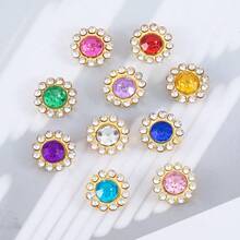 50pcs Circular Sunflower Hand-Sewn Crystal Flower Disc Crystal Button Bow DIY Hair Accessories Colorful Double-Layer Flower Crystal Clothing Decorative Beads - PJ1899 - View 3