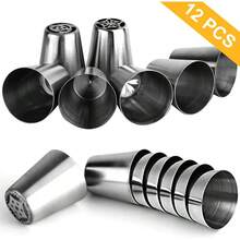 47 Pcs Russian Piping Tips Set, 12 Flower Frosting Nozzles Icing Tips For Cake Decorating Tips Kit, Baking Supplies For Cookie Cupcake, 2 Leaf Piping Tips 2 Couplers 30 Pastry Baking Bags - Silver - View 2