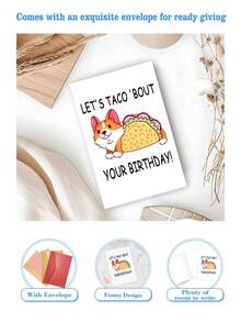 1pc Happy Birthday Card Corgi Greeting Card,Corgi Funny Happy Birthday Cards, Let's Taco Bout Your Birthday Card, Taco Corgi Dog Birthday Gift