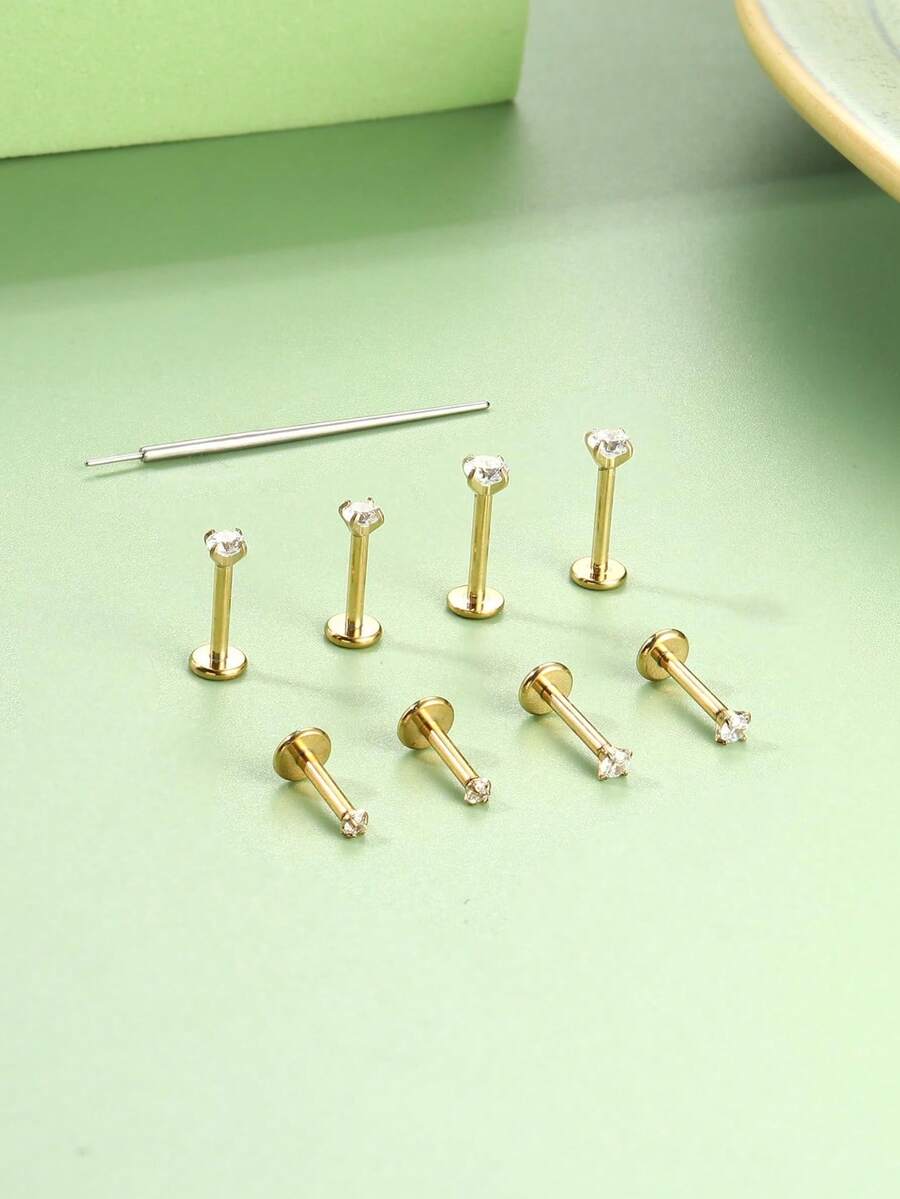 Milacolato G23 Titanium Threadless Flat Back Earrings Studs Hypoallergenic 14K Gold Filled Nose Rings Studs 20G/18G/16G Labret Studs Lip Ring Push In Helix Tragus Medusa Monroe Piercing Jewelry - Flat Back Earrings - 查看 1