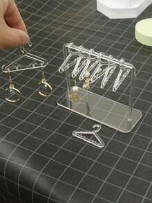 Hanger-Shaped Personalized Earring Holder Rack, Acrylic Jewelry Display Stand For Earrings, Bracelets, Necklaces For Women Storage Organizer Travel Essentials Gift Back To School, Room Decor - Clear - View 5