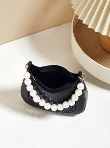 Mini Underarm Bag For Toddler Girls, Pearl Decor Zipper Closure Handbag, Lovely Gift Bag For Girls