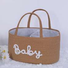 1pc Baby Diaper Basket, Toy Storage Basket, Portable Woven Divided Organizer Basket With Removable Liner, Letter Design Woven Storage Basket For Nursery Supplies - Multicolor - View 11