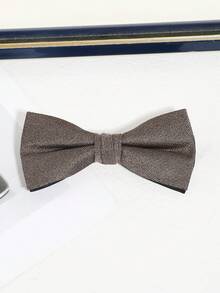 1pc Men Fashionable Solid Color Simple Plaid Textured Double Layer Bowknot, Suit For Banquet, Wedding, Party, Festival Styling Men Necktie