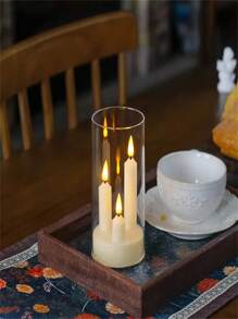 1pc/2pcs Flame LED Candle Light In Clear Plastic Holder, 7.5 Cm Diameter X 15 Cm Height, Flameless Warm Light Battery Powered For Weddings And Parties Birthday Garden Balcony Porch Ambiance Decorative Candles (Batteries Not Included)