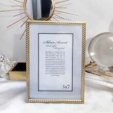 1pc 5", 6", 7", 8", 10" A4 Gold/Silver Stainless Steel Braided Pattern Photo Frame Easel, Random Picture Included - Multicolor - View 2