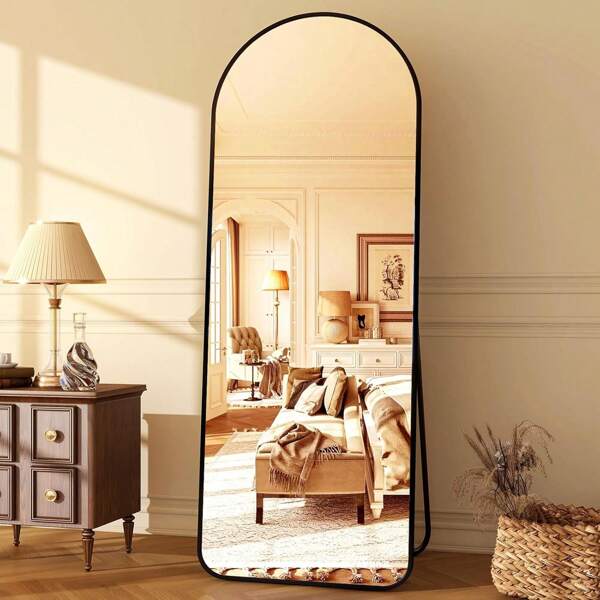 FREE SHIPPING HARRITPURE 64"X22" Arched Full Length Mirror Floor Mirrors With Aluminum Alloy Frame Free-Standing Wall Mounted Or Leaning Large Bedroom Dressing Mirror Modern & Contemporary Decor For Home,Black