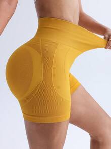 TCVC Women's Solid Color Soft Sports Shorts, Skin-Friendly & Versatile, High Elasticity Waist Slimming, Suitable For Workout, Yoga & Casual Wear - Yellow - View 5