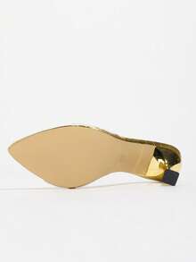 Jin Bei Qi Women Gold High Yellow Heel Mule Shoes, Fashionable Metallic Pointy Toe Slip On Sandals For Party, Night Out And Formal Occasions In Spring & Summer - Gold - View 8