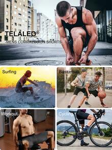 TELALEO 6PCS Men's Compression Pants Leggings Sports Tights Performance Athletic Baselayer Workout Running - 黑色 - 查看 7