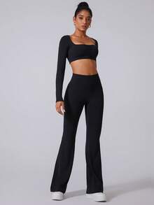 MASKERT Women'S Yoga Tight Flared Pants With High Elasticity, Comfortable And Skin Friendly Casual Pants, Yoga Pants Tights - Black - View 6