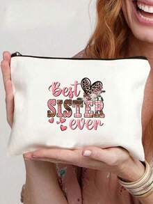 Funny Makeup Cosmetic Bag, Letter Printed Cosmetic Bag,Toiletry Case Multi Functional Pouch Gifts For Friends,Gifts For Women Mom Friends Sister, Makeup Bag, Cosmetic Travel Bag With Zipper, Travel Toiletry Storage Bag, Wallet Pencil Bag, School Pencil Case, Stationery Bag, Women Gift School Supplies Travel Essentials Make Up Bag Holiday Essentials Makeup Bagsvacation Summer Back To School School Stuff Bag For School Travel Bag For Women Makeup Bag For Travel - Beige - View 1