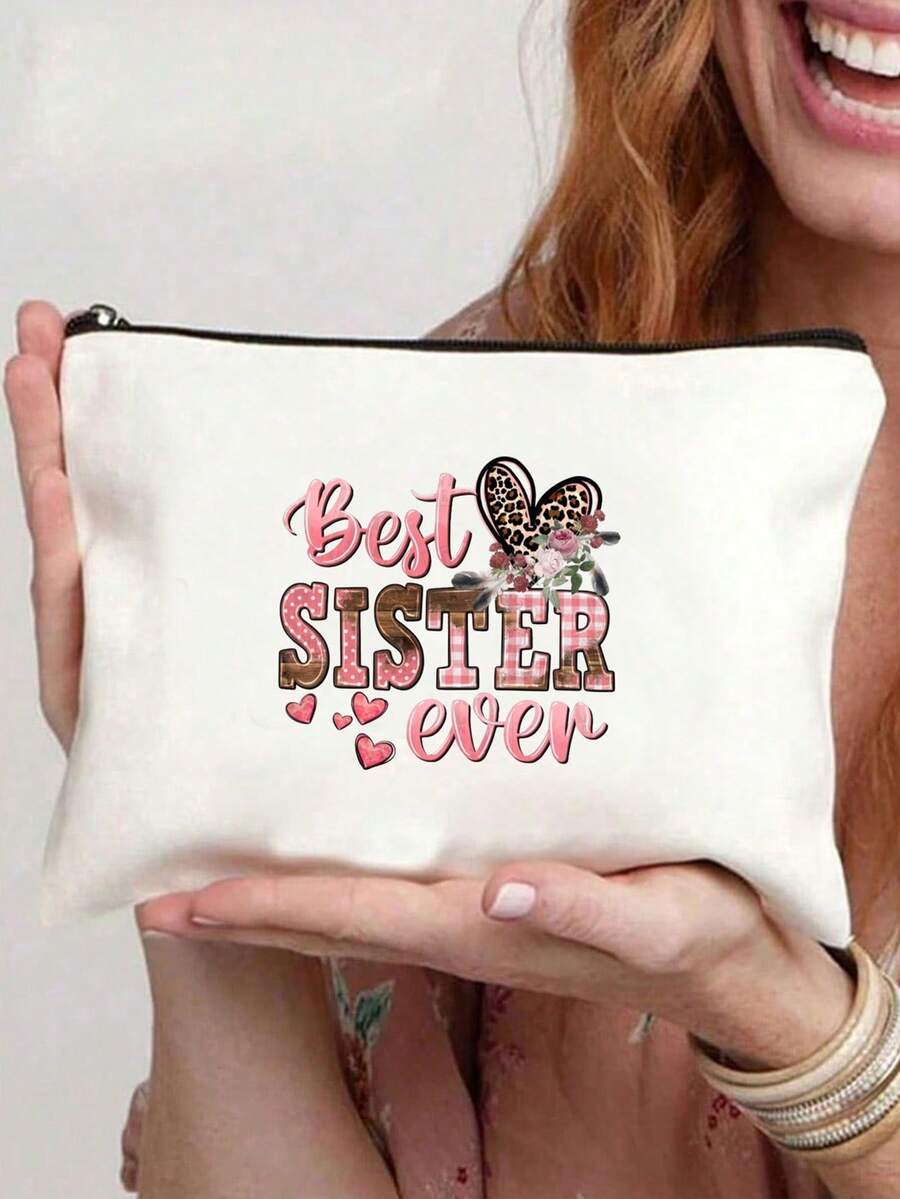 Funny Makeup Cosmetic Bag, Letter Printed Cosmetic Bag,Toiletry Case Multi Functional Pouch Gifts For Friends,Gifts For Women Mom Friends Sister, Makeup Bag, Cosmetic Travel Bag With Zipper, Travel Toiletry Storage Bag, Wallet Pencil Bag, School Pencil Case, Stationery Bag, Women Gift School Supplies Travel Essentials Make Up Bag Holiday Essentials Makeup Bagsvacation Summer Back To School School Stuff Bag For School Travel Bag For Women Makeup Bag For Travel - Beige - View 1