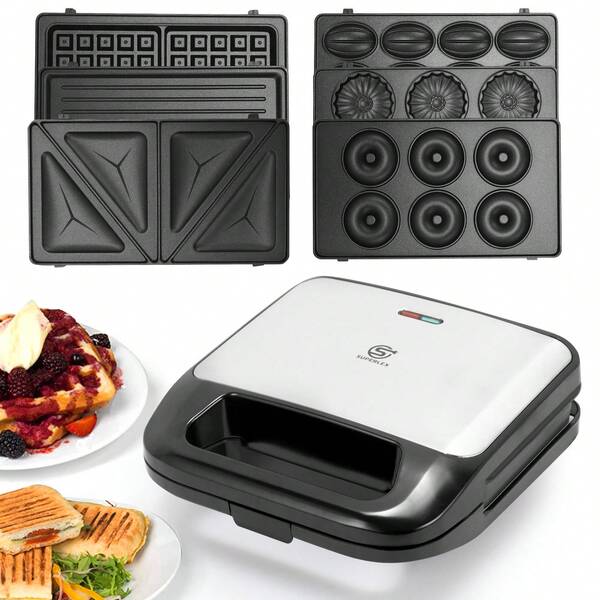SUPERLEX Sandwichmaker 6-in-1, 850W Sandwichtoaster, Waffeleisen, Abnehmbare Tiefe Füllplatten, Antihaftbeschichtung, Multifunktionsgerät für Panini, Donut, Nuss