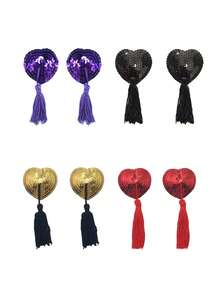 1 对心形闪光流苏乳贴，性感内衣配件，隐形防滑，Rave - 彩色 - 查看 1