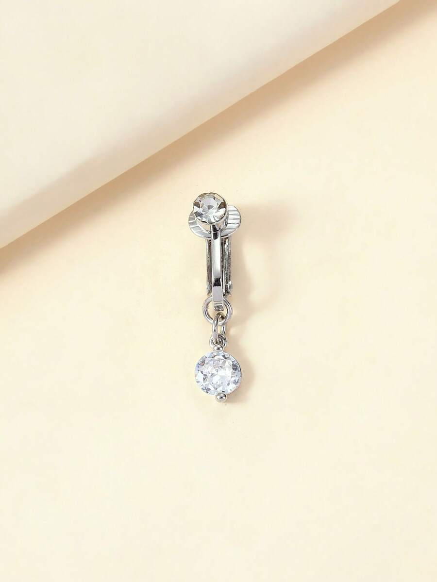 1pc Fashion Versatile Minimalist Zirconia Fake Belly Button Ring - Silver - View 1