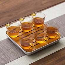2/4/6/12pcs Set Striped Coffee Cups, Suitable For Mall, Office, With Handle Glass Espresso Cups - Vertical Stripe Design, Hammered Texture, Mini Tea/Coffee Cups For Home And Restaurant