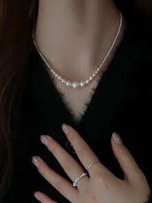 1 件优雅渐变圆形珍珠项链，简约法式风格珠宝，奢华时尚颈链，女士毛衣配饰