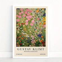 1/3 件植物优雅墙艺术海报，现代印象派墙艺术，古斯塔夫·克里姆特的充满活力的花田插图，色彩缤纷的艺术帆布艺术品墙画礼物，非常适合客厅、卧室、办公室、家居装饰，无框/带框 - 彩色 - 查看 2