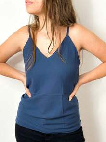 Women's Tank Top With Adjustable Straps Basic Crepe Strappy Top - Azul Marino - Ver 3