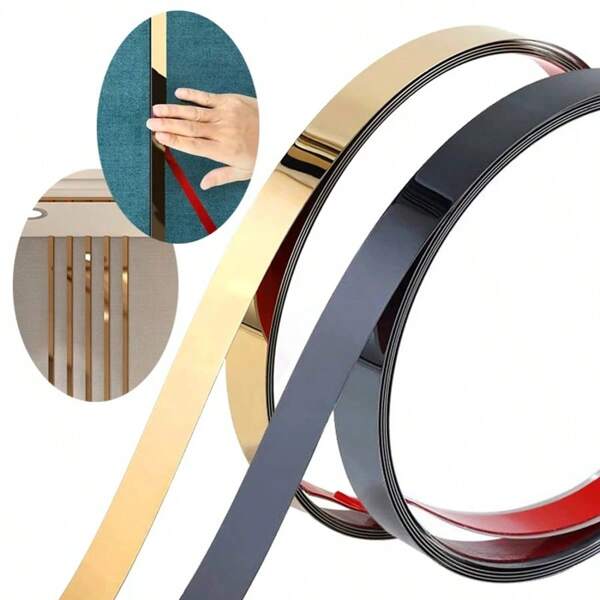 1pc 2.44m/96.06in Stainless Steel Mirror Self-Adhesive Flat Decorative Lines Strip Gold Wall Sticker Background Wall Study Ceiling Edging Strip