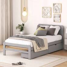 Modern Design Twin Size Platform Bed Frame With 2 Drawers For Grey Color-3676 - Multicolor - View 3
