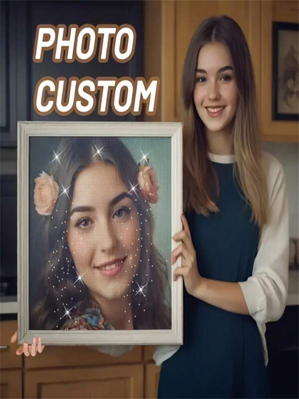 Custom Real Photo, DIY Diamond Painting Craft Kit, 5D Full Drill Round Brick Artwork Mosaic Home Decor Gift, Valentine's Day Customized Present, Personal Photo Customization, Family Portrait Picture Decoration Wall Art