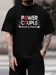 Camisetas a juego divertidas para parejas - Camisetas de él y de ella, con energía de marido y mujer, regalo del Día de San Valentín, conjuntos para aniversario, camisetas de algodón negro para parejas - Negro - Ver 1