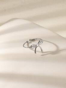 1 pieza Anillo abierto con lazo de moda para mujer, color dorado, de acero inoxidable con diseño geométrico, joyería diaria para fiesta, regalo del Día de la Madre