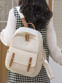 Fashion Women's Large Capacity Computer Backpack, Travel Commuter Bag, Student School Bag - Beige - View 4