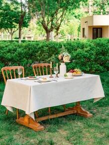 1 Pc Bamboo Knot Edged Tablecloth, Simple Solid Color Polyester Linen Rectangular Tablecloth, Suitable For Wedding, Holiday Parties, Daily Home Use Tabletop Decor