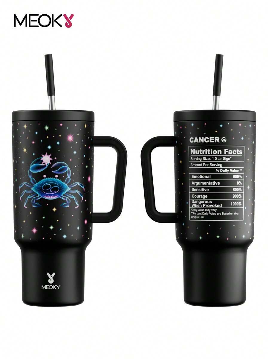 Cốc 40oz có nắp và ống hút, Bình nước cách nhiệt bằng thép không gỉ có quai xách, Bình nước cách nhiệt chân không, Cốc cách nhiệt, Cốc uống nước quà tặng, Giữ lạnh trong 34 giờ hoặc giữ nóng trong 10 giờ, Di động Thích hợp cho cắm trại ngoài trời, Đi bộ đường dài, Lái xe và Du lịch bằng ô tô (Ung thư) - màu đen - Xem 1