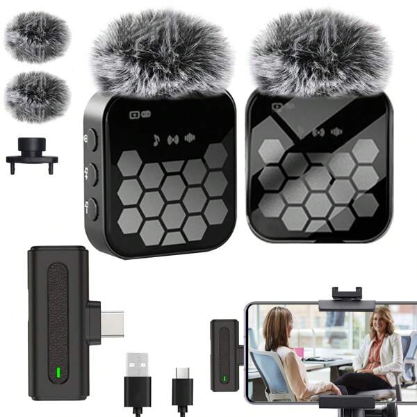 Sistema inalámbrico de micrófono de solapa 2024 de alta , micrófono de solapa cancelador de ruido, micrófono de solapa para smartphone/Android/entrevistas, micrófono de solapa inalámbrico profesional con calidad de sonido nítida, baja latencia y rango de transmisión extendido