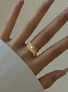 1 Peça Anel Feminino Elegante com Folha de Zircônia Cúbica Dourada, Formato Irregular, Presente de Aniversário, Encontro, Uso Diário, Feriado, Viagem, Joia de Anel