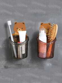 1 szt. Mały uchwyt na misia, montowany na ścianie, uroczy uchwyt na kubek do przytulania, uchwyt na kubek z kreskówkowym zębem, stojak do przechowywania w łazience, dekoracja łazienki, lato