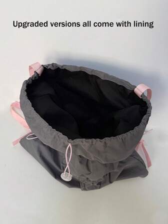 Japansk stil mode dragsko ryggsäck kvinnor, koreansk casual ryggsäck med cinch-stängning, stor kapacitet lättviktig nylon vattentålig ryggsäck, bärbar utomhussportryggsäck