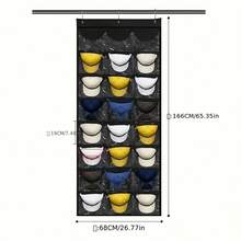 1 件帽架，带 24 个口袋，门上帽子收纳架，带大透明口袋和 3 个挂钩，帽子收纳和展示，棒球帽收纳衣架收纳袋 - 彩色 - 查看 7